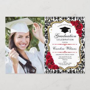 Invitation Graduation Party avec photo - Gold Red Black