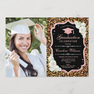 Invitation Graduation Party avec photo - Leopard Rose Gold