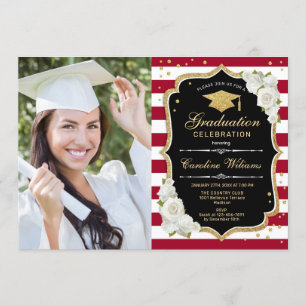 Invitation Graduation Party avec photo - Noir Or Rouge