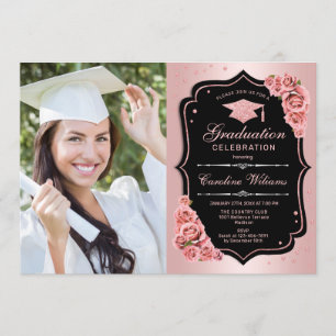 Invitation Graduation Party avec photo - Rose Gold Black