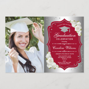 Invitation Graduation Party avec photo - Rouge Argent