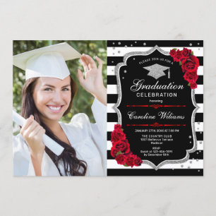 Invitation Graduation Party avec photo - Rouge Argent Noir
