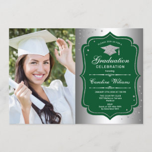 Invitation Graduation Party avec photo - Silver Green