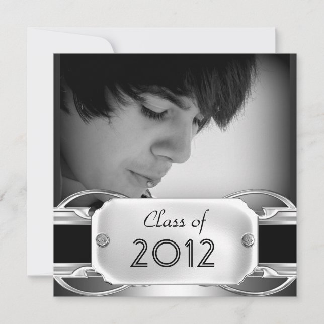 Invitation Graduation Party Black Silver Metal mâle (Devant)