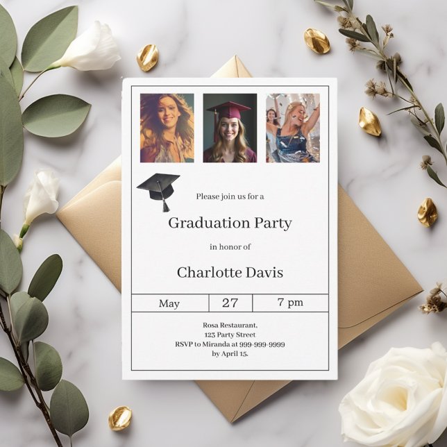 Invitation Graduation party black white photo (Créateur téléchargé)