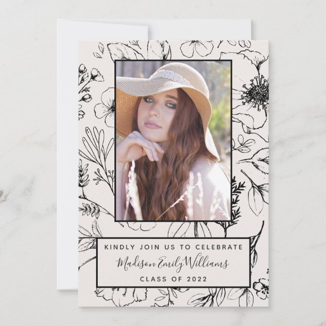 Invitation Graduation Party Blush Botanical Script Photo (Devant)
