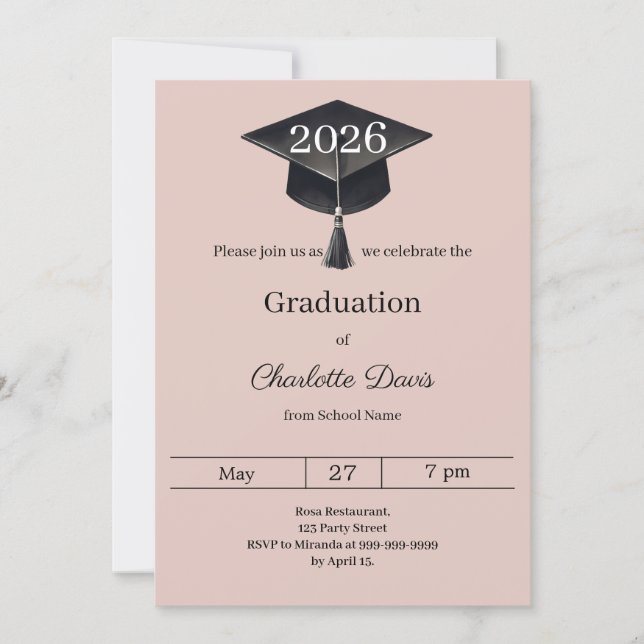 Invitation Graduation party blush pink class of 2026 (Devant)