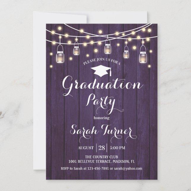 Invitation Graduation Party - Bois pourpre rustique (Devant)