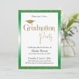 Invitation Graduation Party Bright Green Ombre Gold Confetti
