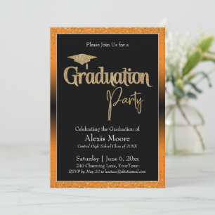 Invitation Graduation Party Bright Orange Ombre Confetti