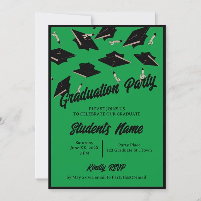 Invitation Graduation Party Casquettes noirs en l'air sur le  (Devant)