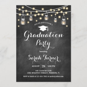 Invitation Graduation Party - Chalkboard noir blanc