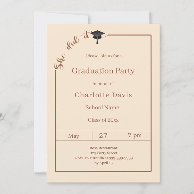 Invitation Graduation party champagne She did it (Devant)