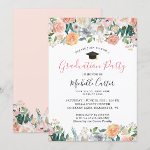 Invitation Graduation Party Élégant jardin fleuri Rose