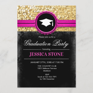 Invitation Graduation Party - Gold Black Rose