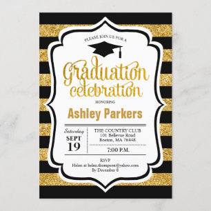 Invitation Graduation Party - Gold Black Stripes