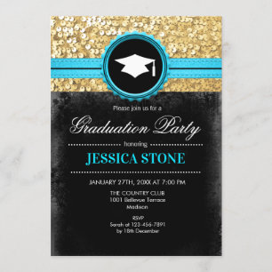 Invitation Graduation Party - Gold Black Turquoise