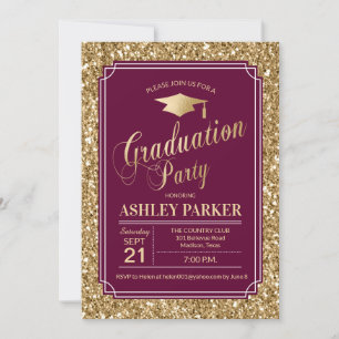 Invitation Graduation Party - Gold Burgundy