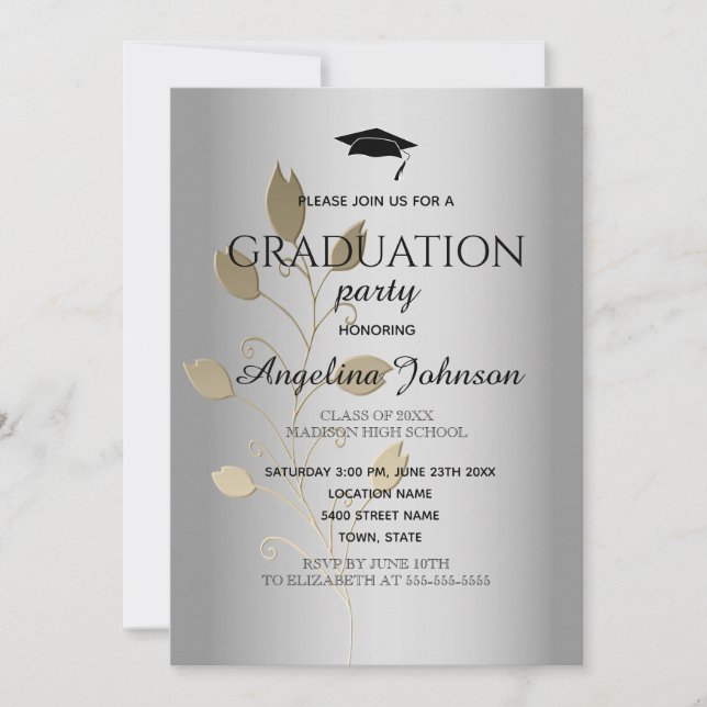 Invitation Graduation Party Gold et Silver Elegant (Devant)