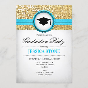 Invitation Graduation Party - Gold Turquoise White