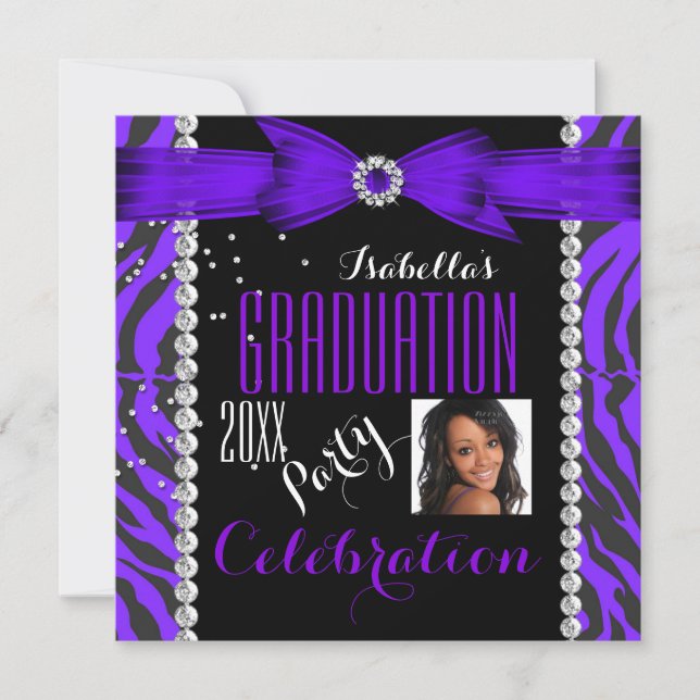 Invitation Graduation Party Grad Wild Zebra Purple Photo (Devant)