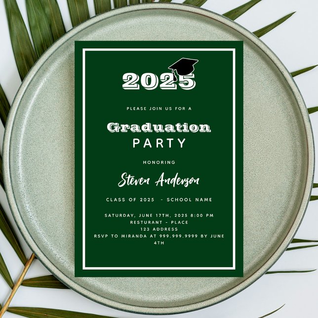 Invitation Graduation Party green white 2025 (Créateur téléchargé)