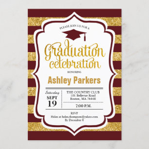 Invitation Graduation Party - Maroon Gold Stripes