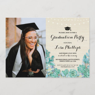 Invitation Graduation Party Mint Succulents Floral Photo