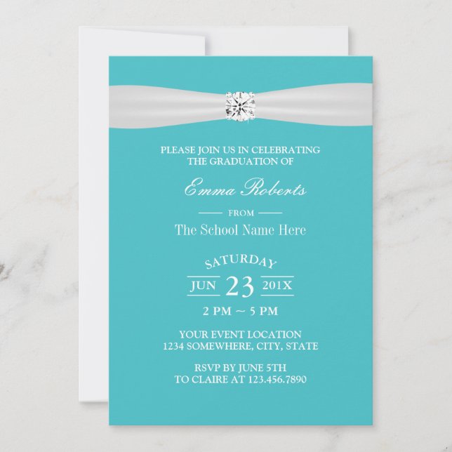 Invitation Graduation Party Moderne Bright Diamant Turquoise (Devant)