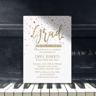 Invitation Graduation Party moderne Gold Script Red Confetti