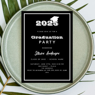 Invitation Graduation Party noir blanc 2025