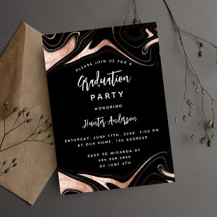 Invitation Graduation party noir rose or moderne