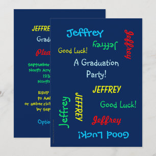 Invitation Graduation Party, Nom personnalisé, Bleu