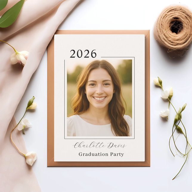 Invitation Graduation party photo class of 2026 beige (Créateur téléchargé)