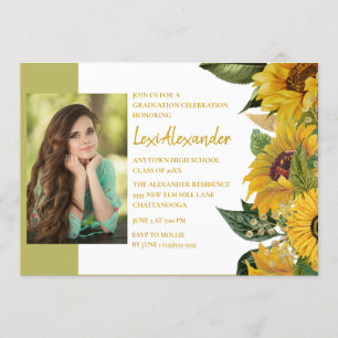 Invitation Graduation Party Rustic Sunflowers Photo Girl