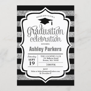 Invitation Graduation Party - Silver Black Stripes