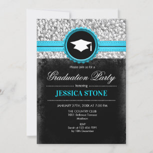 Invitation Graduation Party - Silver Black Turquoise
