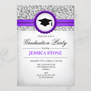 Invitation Graduation Party - Silver White Purple