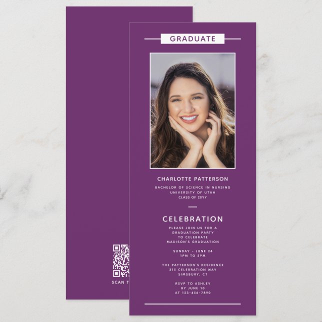 Invitation Graduation Party Simple Photo moderne QR Code (Devant / Derrière)