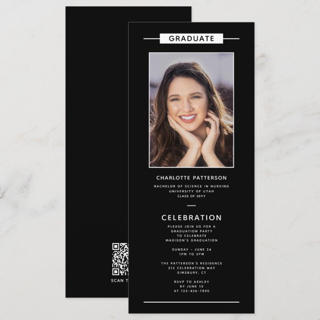 Invitation Graduation Party Simple Photo moderne QR Code (Devant / Derrière)