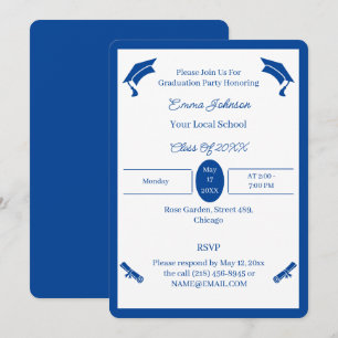 Invitation Graduation personnalisée minimaliste Bleu Et Blanc