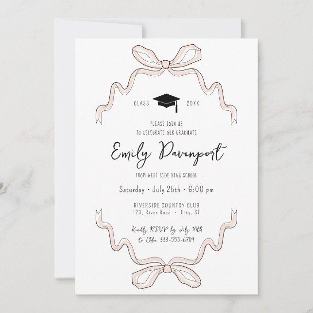 Invitation Graduation photo arc rose sur le dos (Devant)