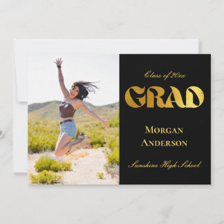 Invitation Graduation Photo Black and Gold Announcement