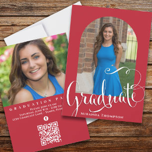 Invitation Graduation Photo Calligraphie Script Cardinal Roug