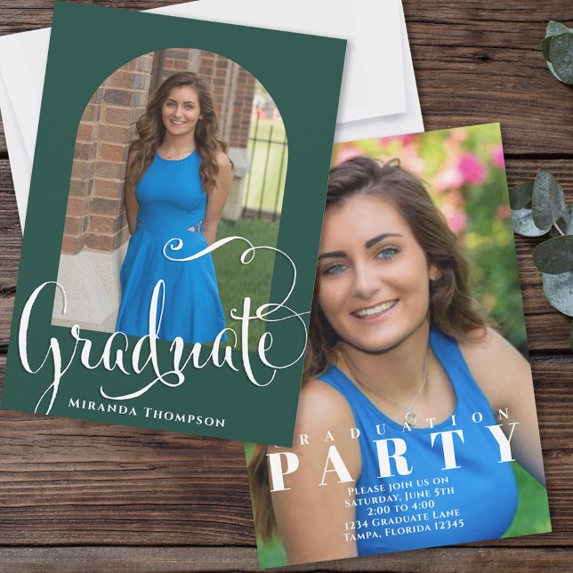 Invitation Graduation Photo Calligraphie Script Dark Green (Créateur téléchargé)
