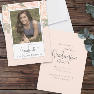 Invitation Graduation Photo Élégant minimaliste Peach Script