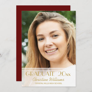 Invitation Graduation Photo Red Gold Script 2023 Grad Party