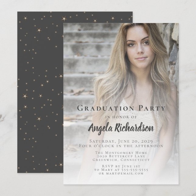 Invitation Graduation Photo Script Typographie Party (Devant / Derrière)