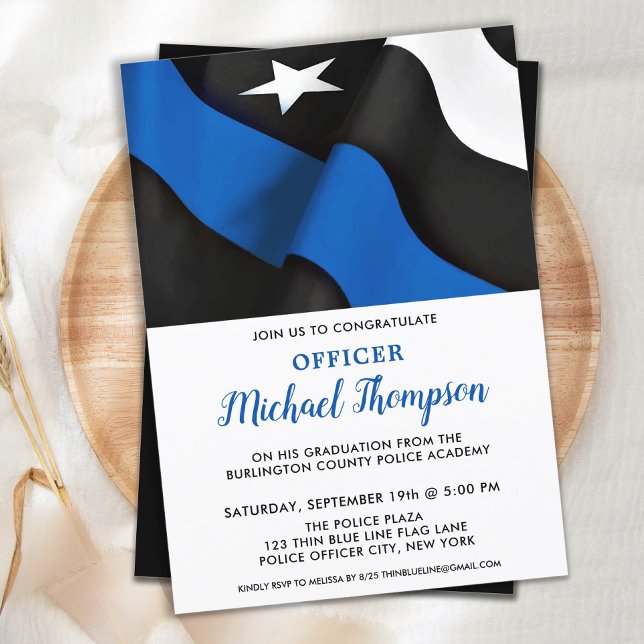 Invitation Graduation Police Drapeau américain Ligne Bleue Mi (Créateur téléchargé)