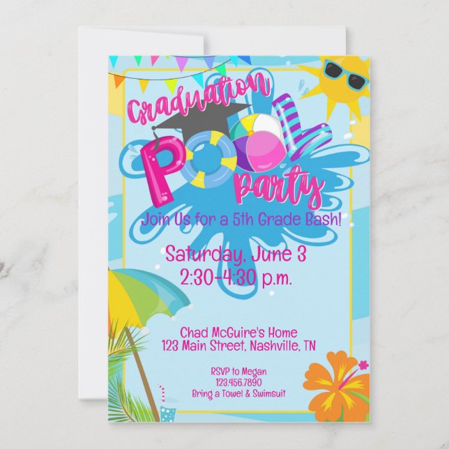 Invitation Graduation Pool Party, jardin d'enfants, lycée (Devant)